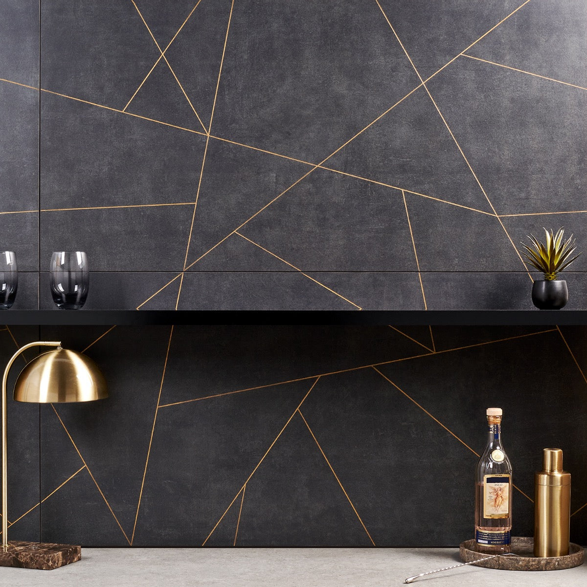 Whitney Ardesia Charcoal Black and Gold Line 24x48 Matte Porcelain Wall Tile