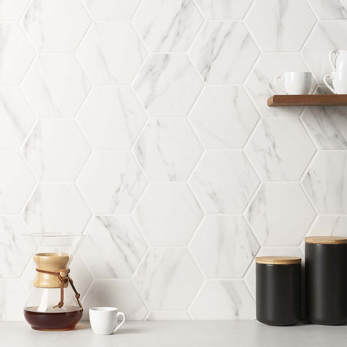 Amalfi Statuario White 6" Hexagon Polished Porcelain Tile - Lux Tile