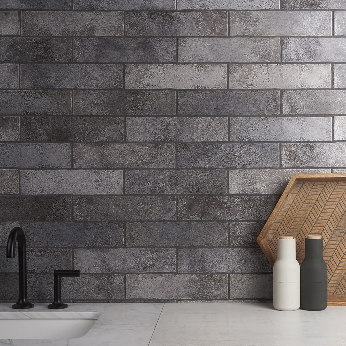 Kalay Antracite Gray 3x12 Glossy Ceramic Subway Tile - Lux Tile