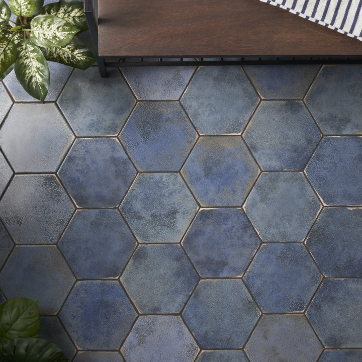 Kalay Blue 9" Hexagon Polished Porcelain Tile - Lux Tile