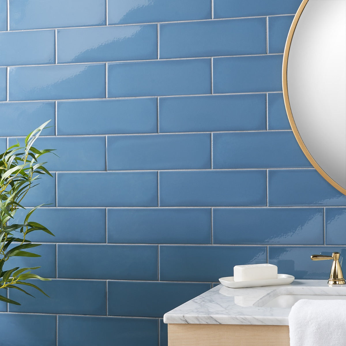 Park Hill Blue 4x12 Polished Porcelain Subway Tile by Lux Tile