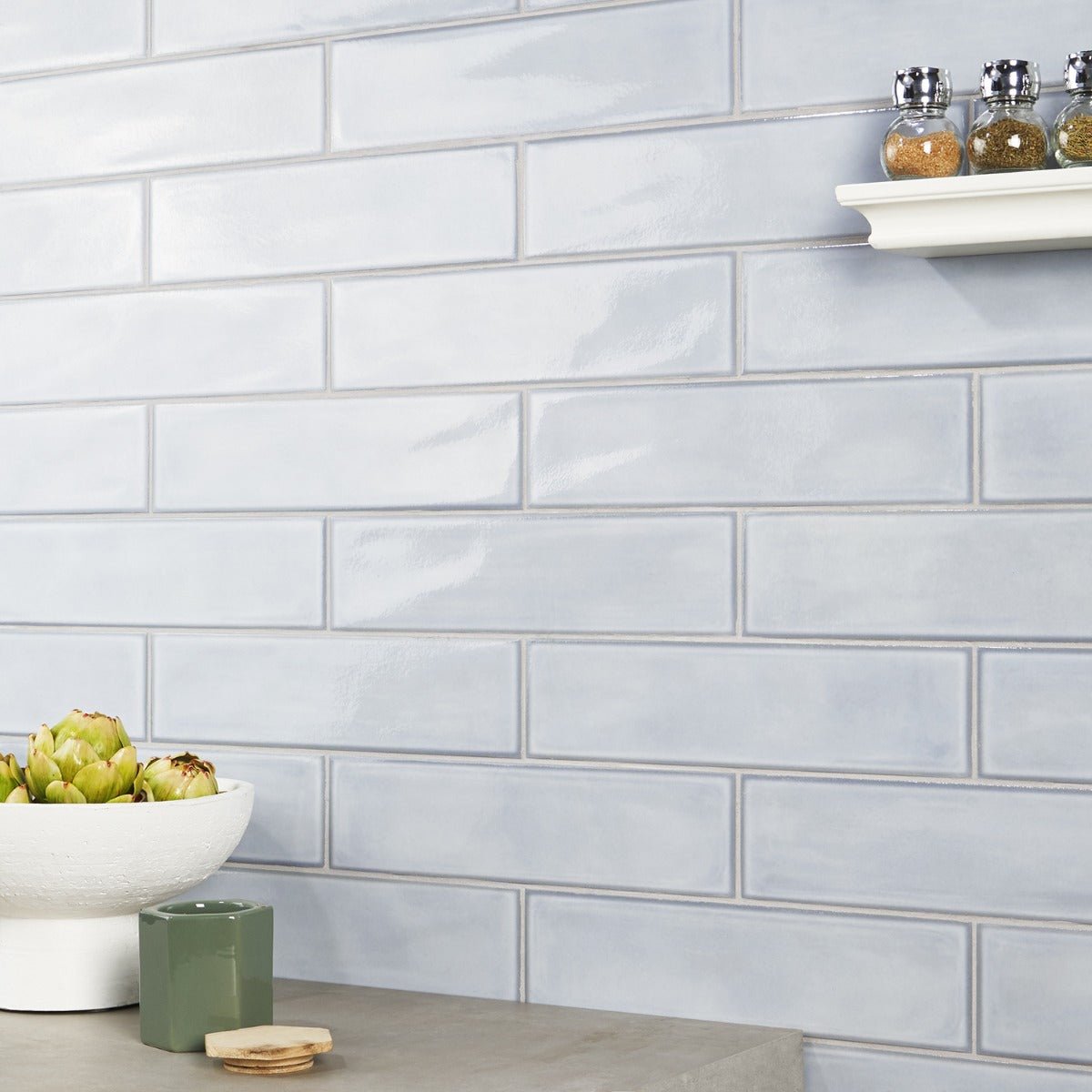 ArtBlock Azure Light Blue Glossy Porcelain Tile 4x16 by Stacy Garcia