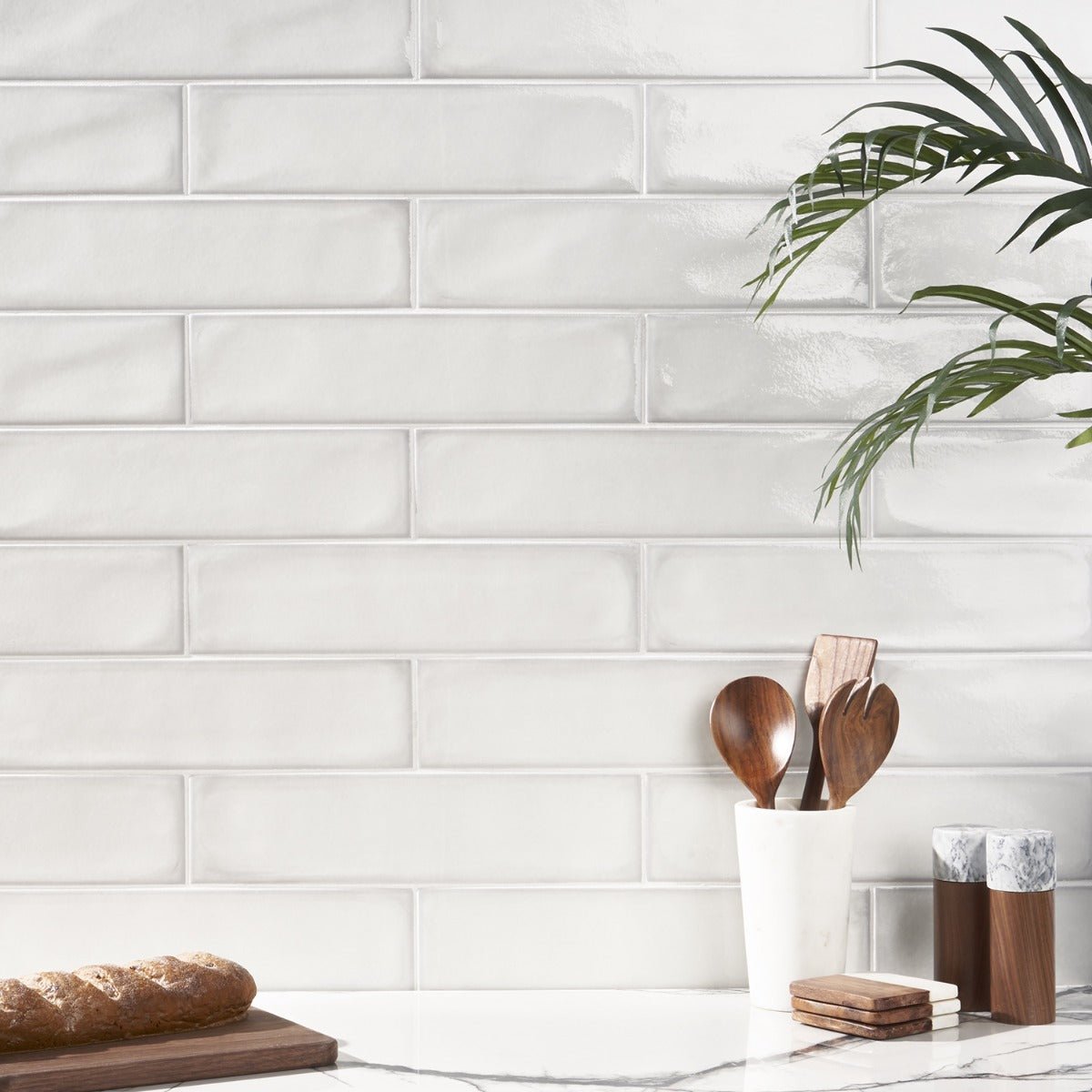 ArtBlock Bianco White 4x16 Glossy Porcelain Tile by Stacy Garcia