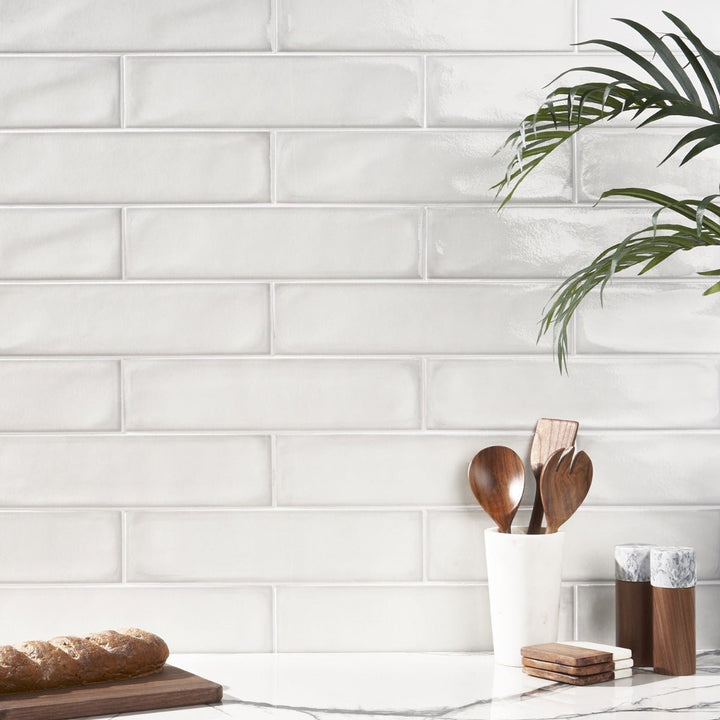 ArtBlock Bianco White 4x16 Glossy Porcelain Tile by Stacy Garcia