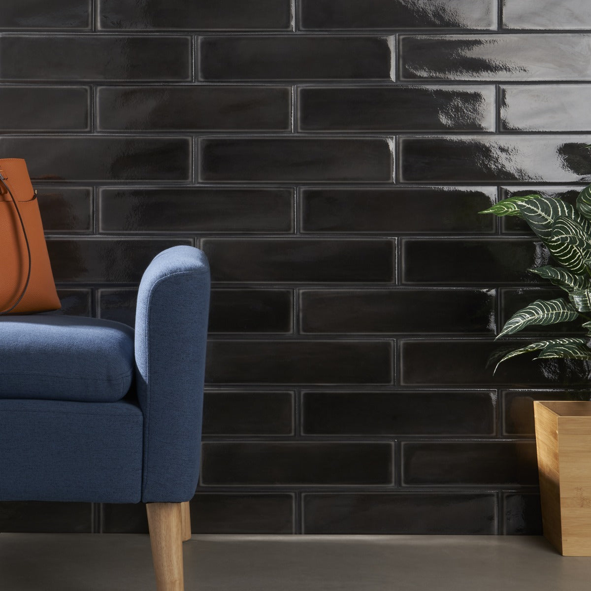 Stacy Garcia ArtBlock Nero Black 4x16 Glossy Porcelain Tile