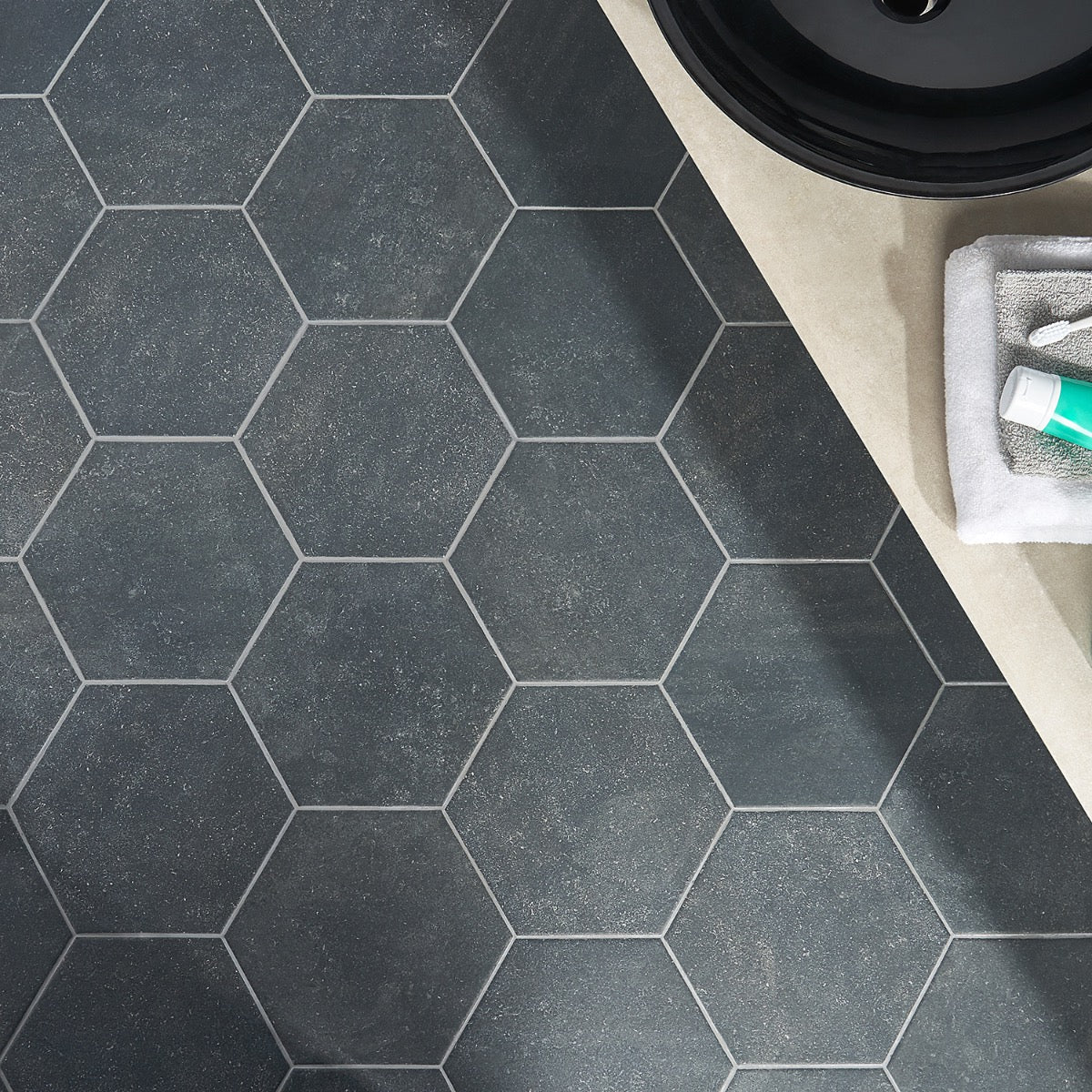 Texstone Antracita Dark Gray 9" Hexagon Matte Porcelain Tile