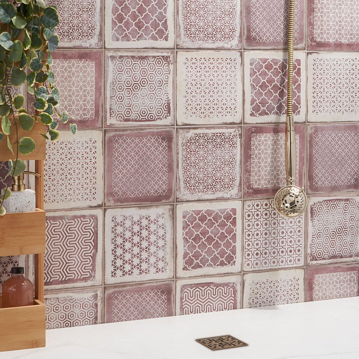 Los Lunas Deco Rose Pink 8x8 Matte Porcelain Tile - Lux Tile