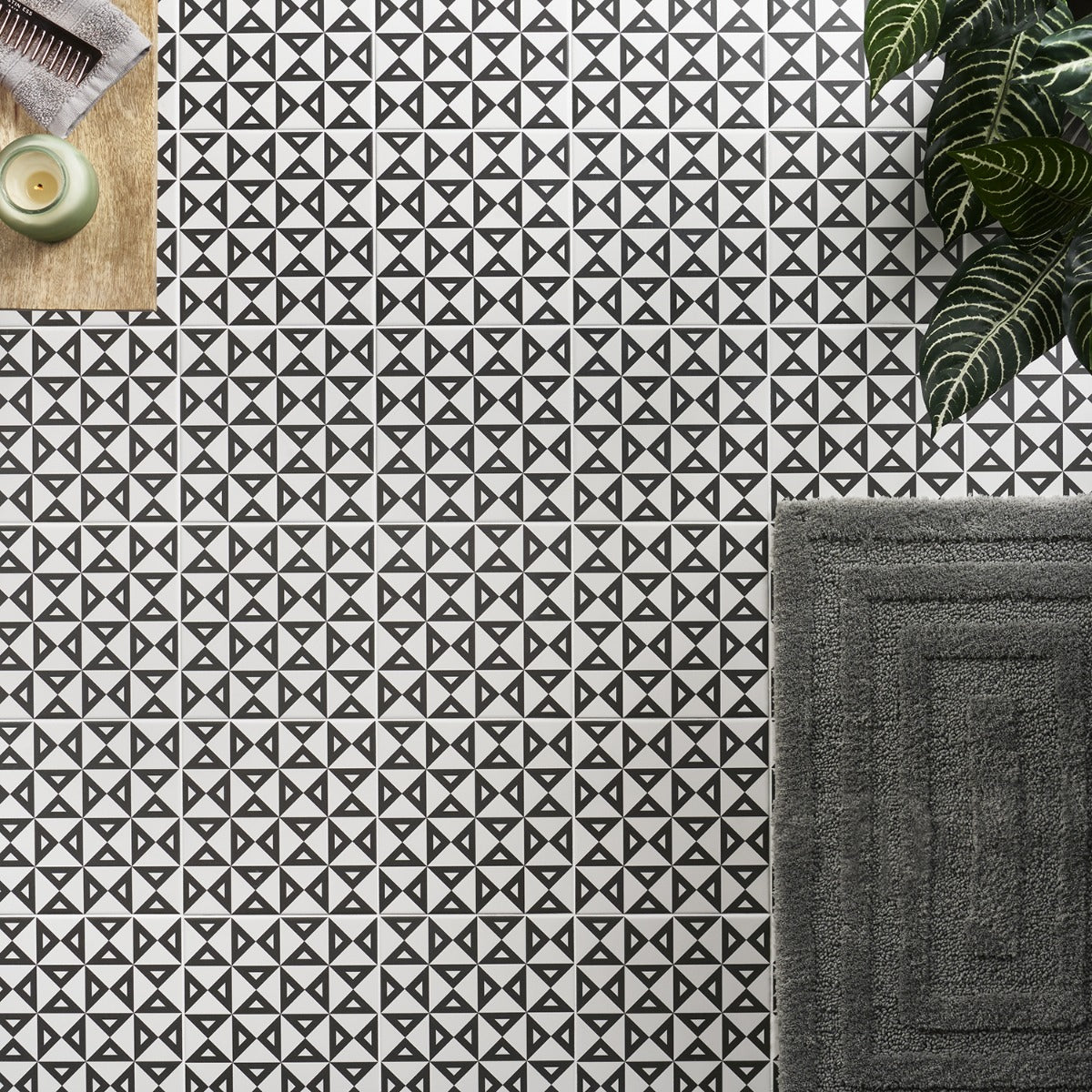 B2W Black & White 8x8 Matte Porcelain Tile - Lux Tile
