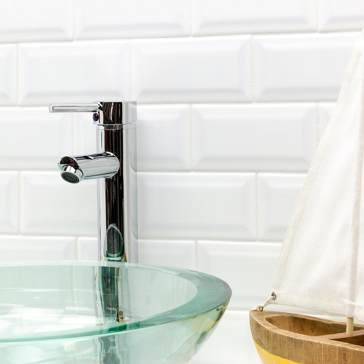 Tilebar Basic White 3x6 Beveled Polished Ceramic Subway Wall Tile