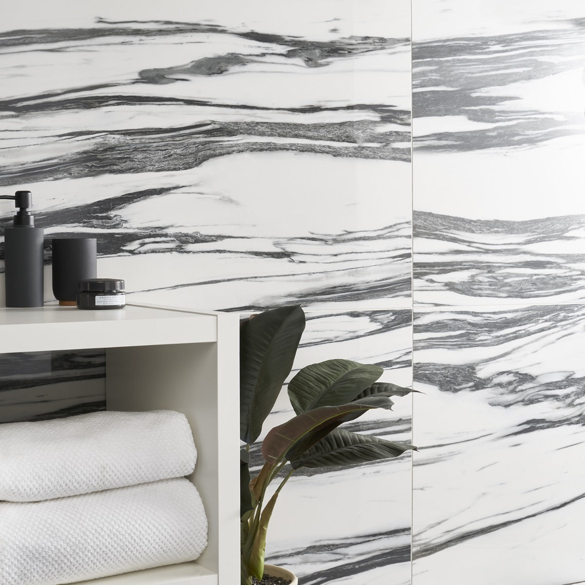 Drama Fall Black & White 24x48 Polished Porcelain Tile - Lux Tile