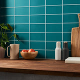 Stacy Garcia Maddox Frame Teal Blue 4x8 Matte Ceramic Subway Wall Tile
