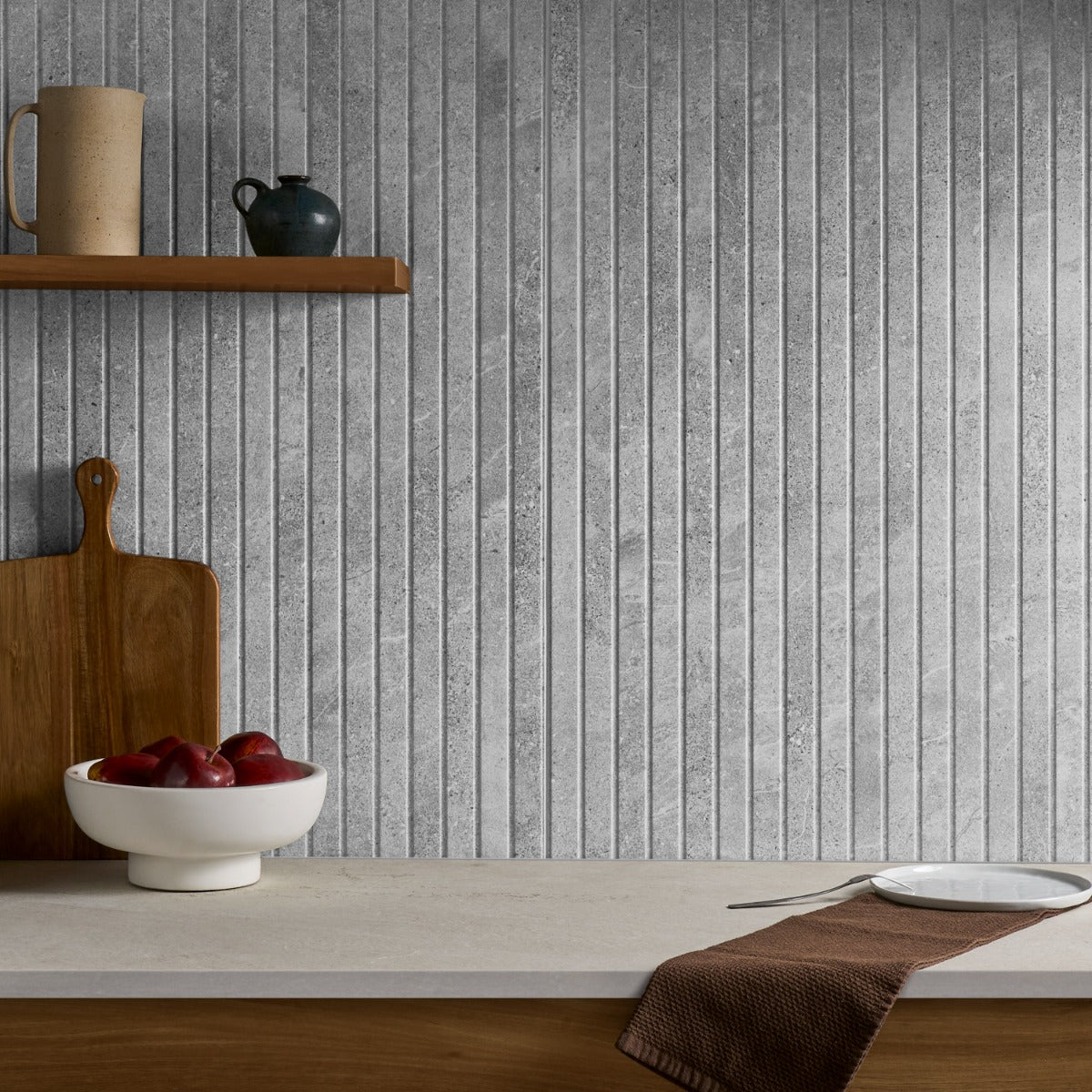 Lune Ribbon Gray 24x48 Matte Fluted Porcelain Tile - Lux Tile