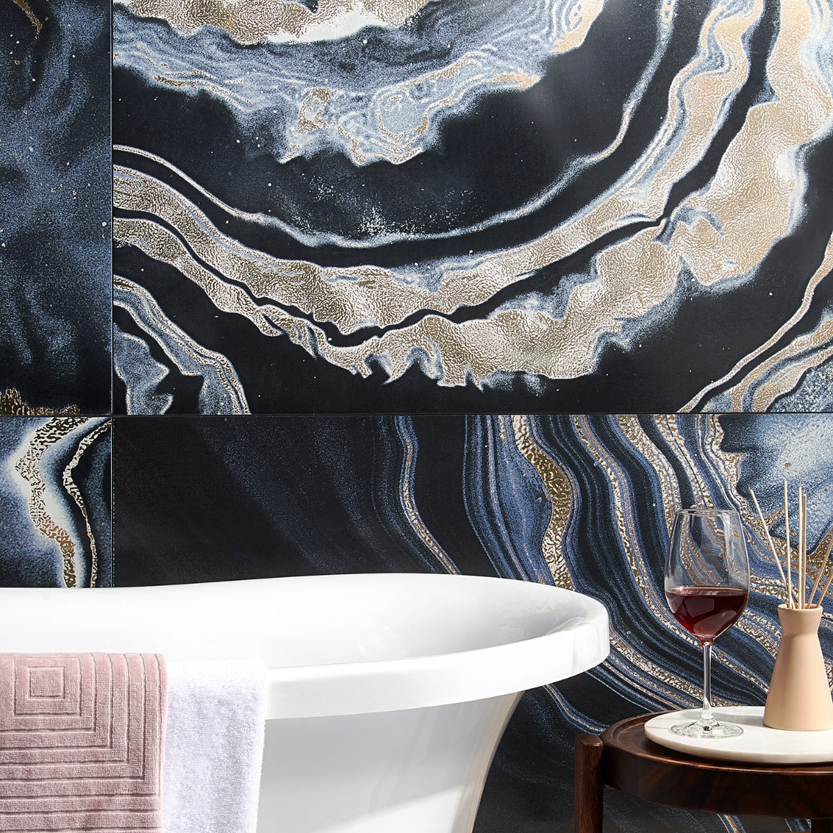 Tilebar Agate Art Night Black 24x48 Polished Porcelain Tile