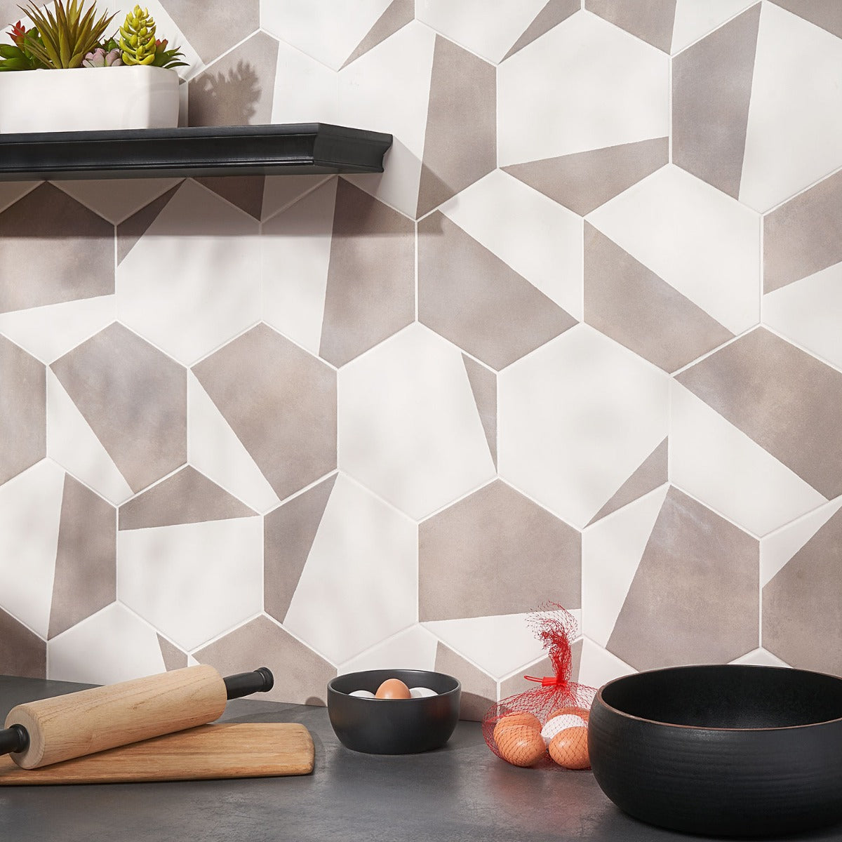 HexArt Pop Gris 8" Hexagon Matte Porcelain Tile - Lux Tile