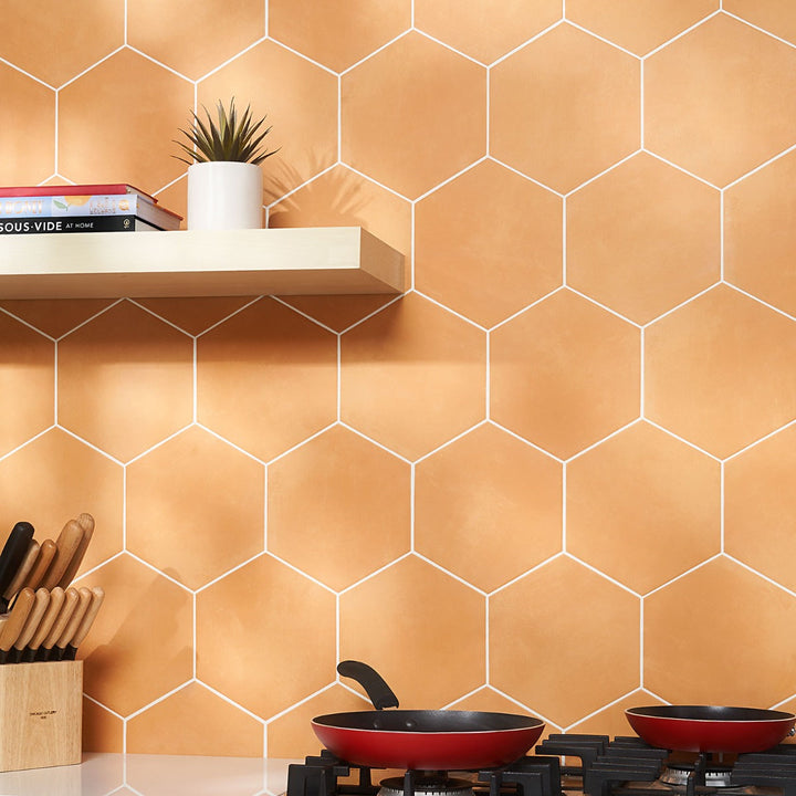 HexArt Orange 8" Hexagon Matte Porcelain Tile - Lux Tile