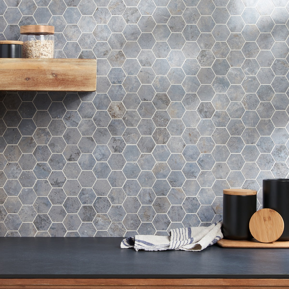 Portrait Ocean Blue 2" Hexagon Matte Porcelain Mosaic Tile - Lux Tile