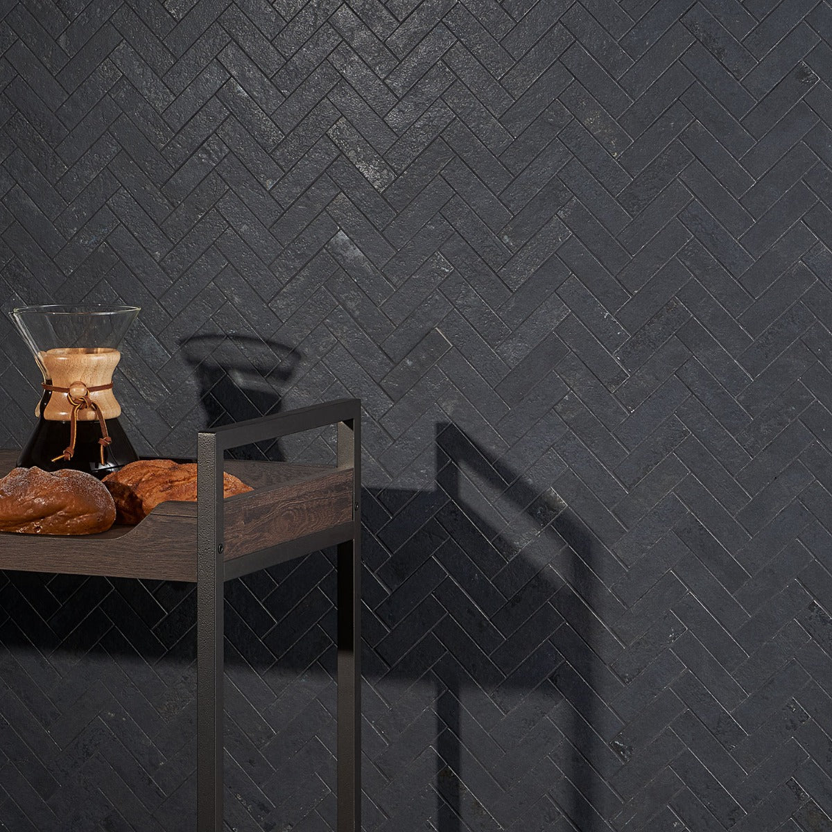 Lux Tile Portrait Black Herringbone Matte Porcelain Mosaic Tile