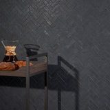 Lux Tile Portrait Black Herringbone Matte Porcelain Mosaic Tile