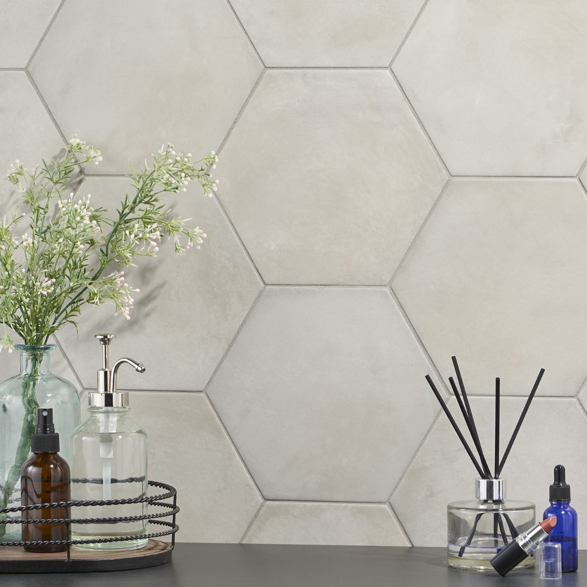 Ava Sabbia Gray 8" Hexagon Matte Porcelain Tile - Lux Tile