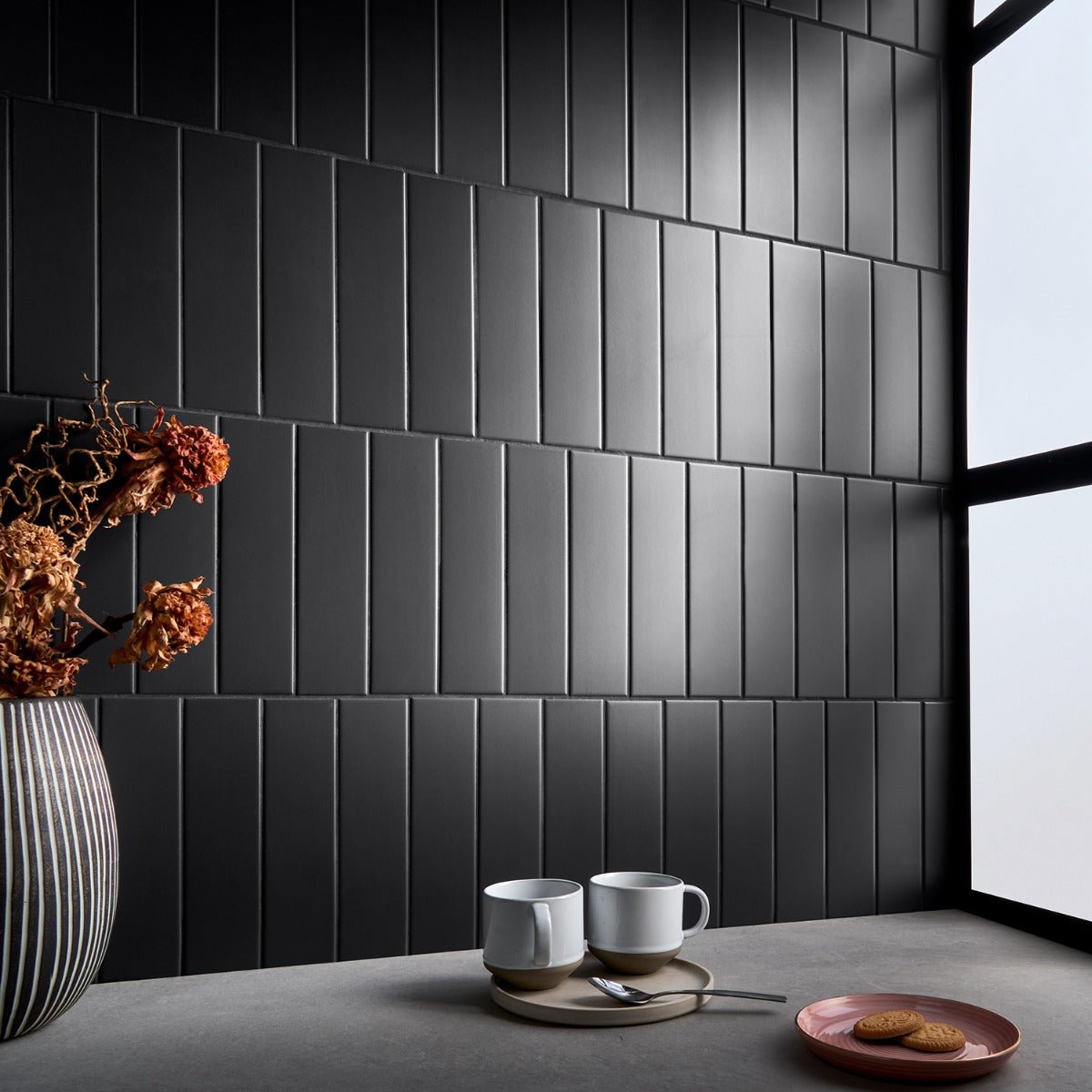 Roller Black Matte Porcelain Subway Tile - 3x11 Inch