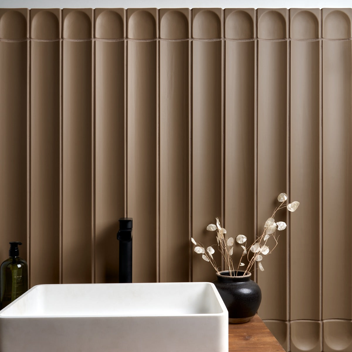 Roller Taupe Fluted Column 4x36 3D Handmade Matte Ceramic Tile