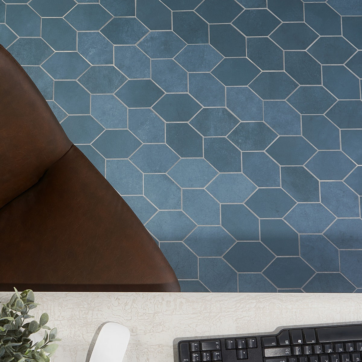 Bond Indio Blue Foliage Hexagon Matte Porcelain Mosaic Tile - Lux Tile