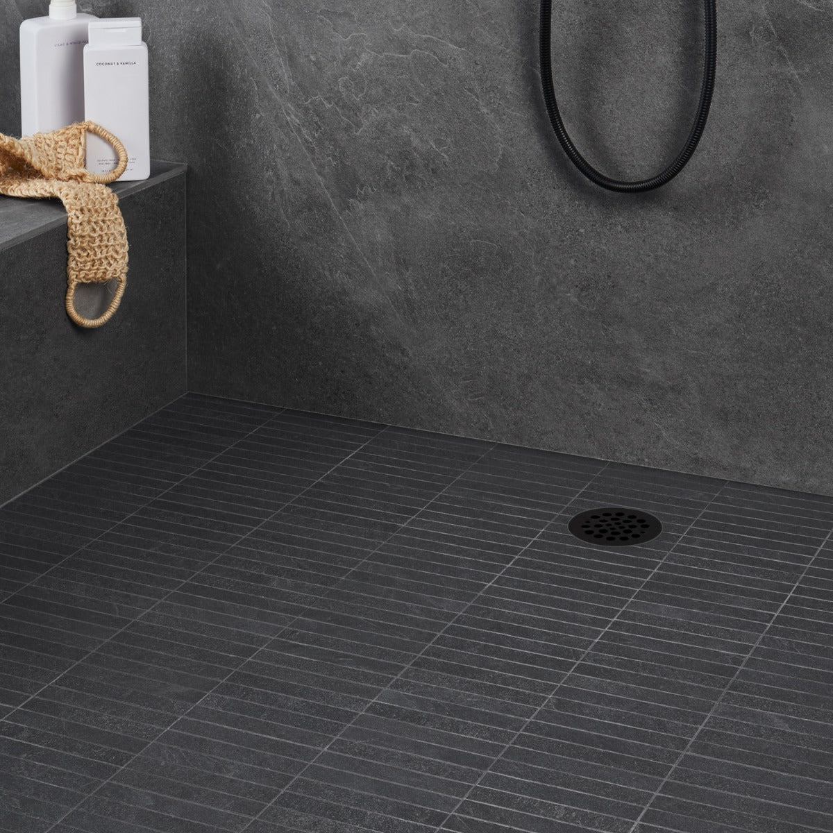 Era Charcoal Black 1x6 Stacked Matte Porcelain Mosaic Tile - Durable Limestone Look