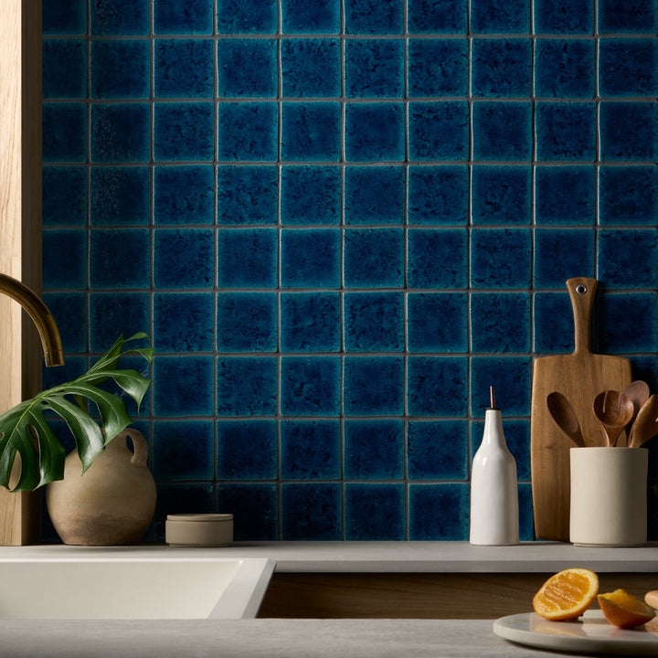 Breeze Ocean Blue 5" Crackled Glossy Porcelain Tile - Lux Tile