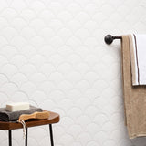 Highwater Blanco White 5" Fish Scale Matte Ceramic Wall Tile