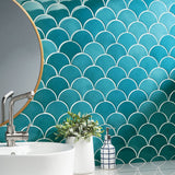 Highwater Teal 5" Fish Scale Polished Ceramic Wall Tile