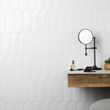 Parry White 3x8 Fishscale Glossy Ceramic Wall Tile - Tilebar