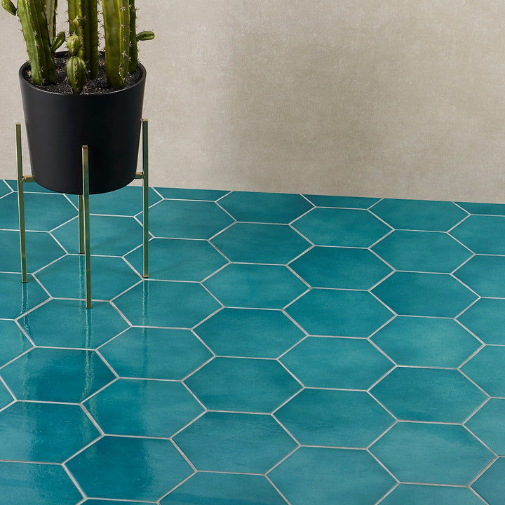 Cavallo Fiji Blue 7" Hexagon Glossy Porcelain Tile