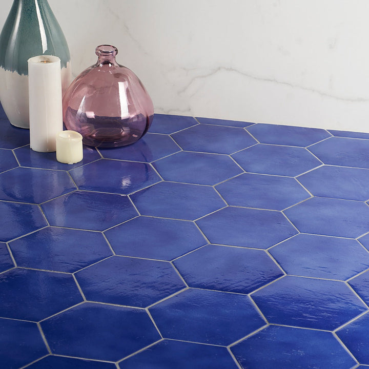 Cavallo Poseidon Blue 7" Hexagon Glossy Porcelain Tile - Lux Tile