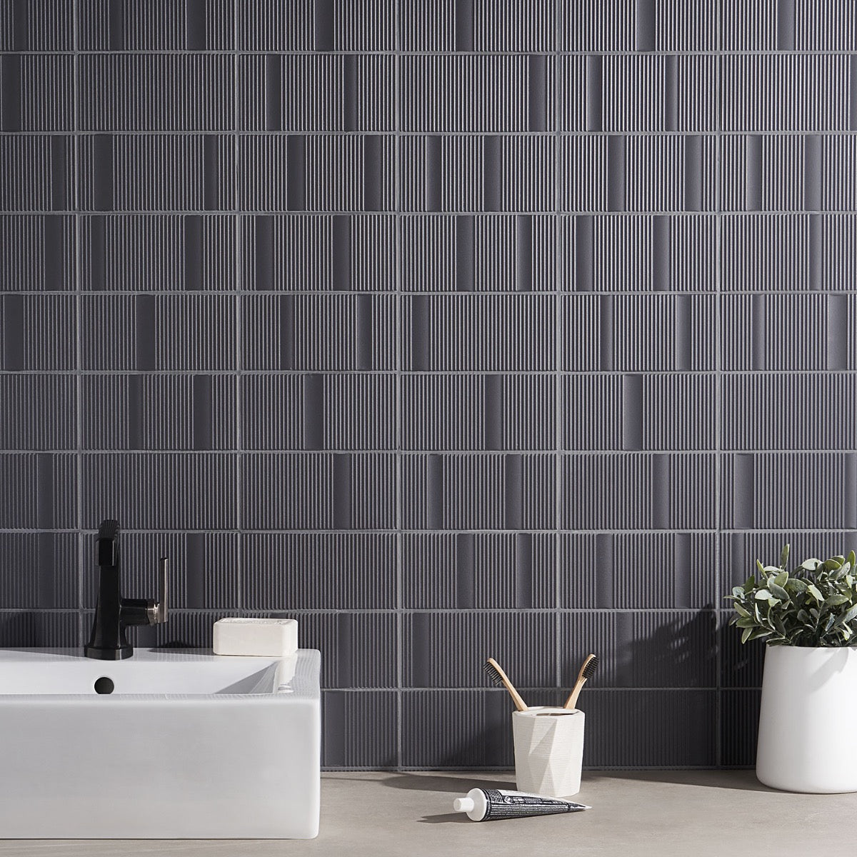 Division Antracite Black 8x16 Fluted Matte Ceramic Wall Tile