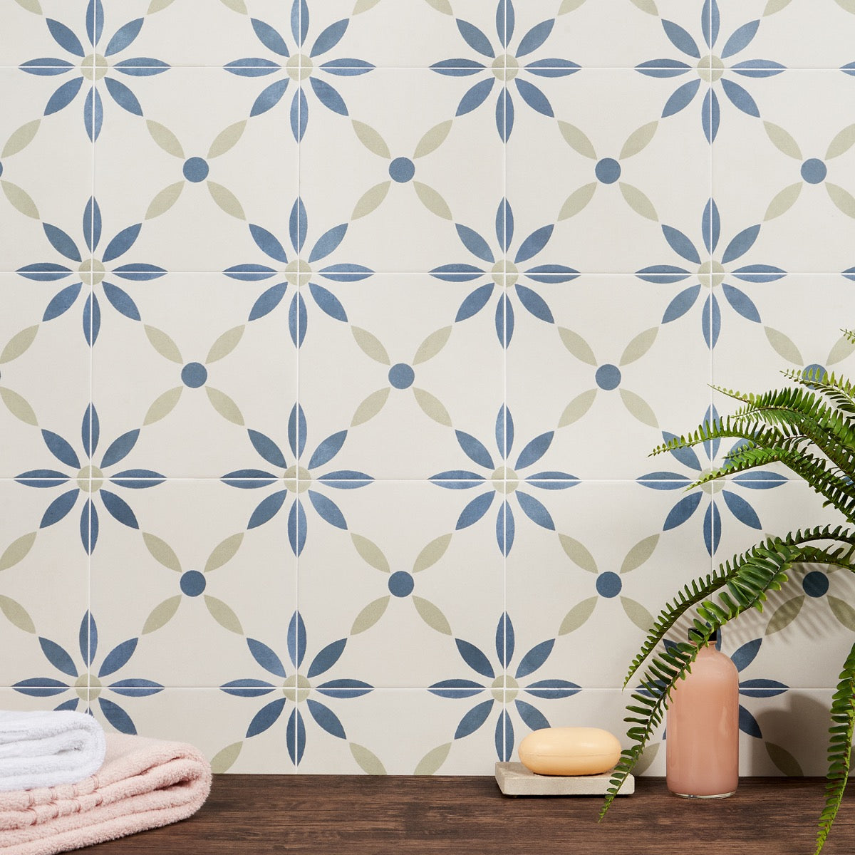Lapaz White Flower 9x9 Matte Porcelain Tile - Mediterranean Design