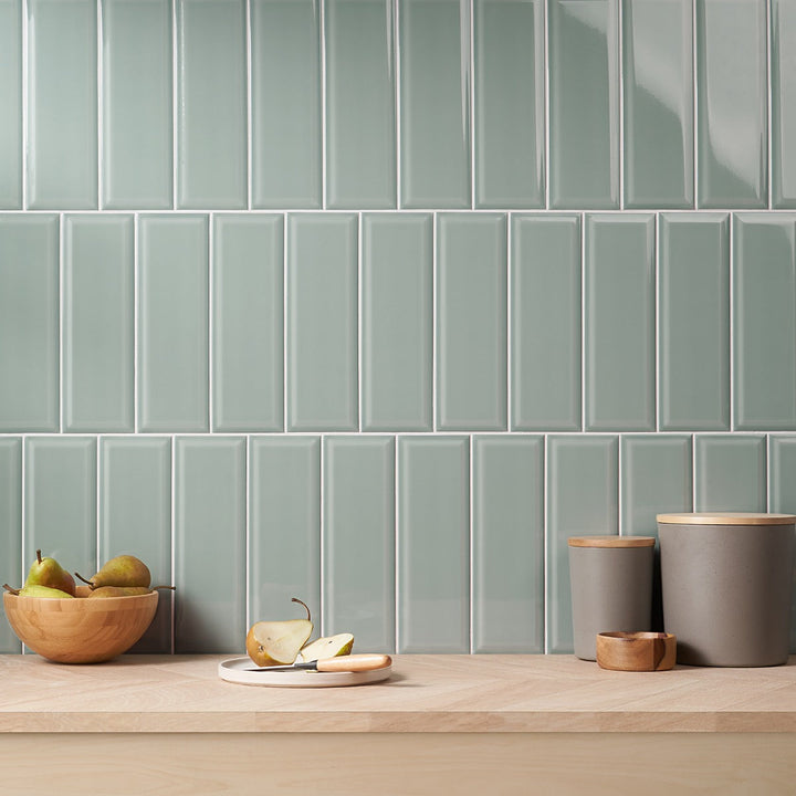 Lux Tile Rise Sage Green 4x12 Beveled Glossy Ceramic Subway Tile