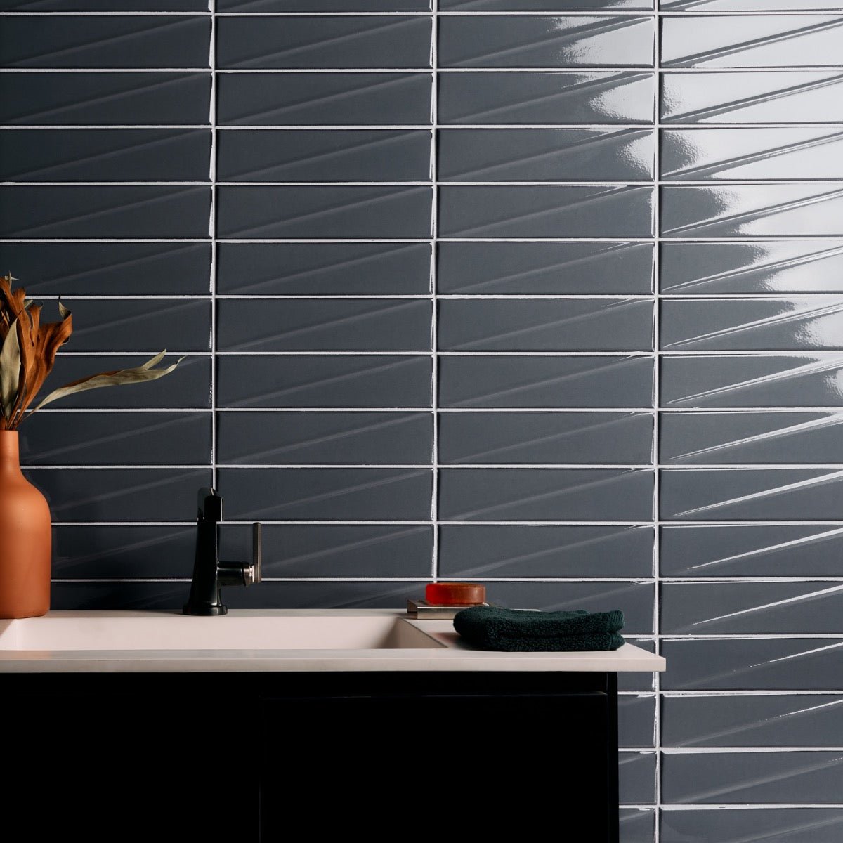 Axelle Storm Gray 3D Glossy Ceramic Subway Tile - 3x12