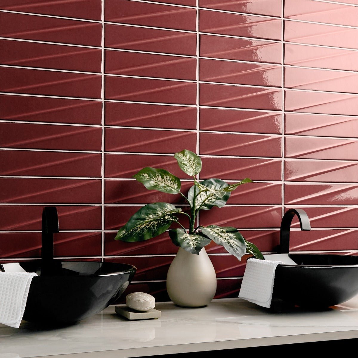 Axelle Ruby Red 3D Glossy Ceramic Subway Tile - 3x12