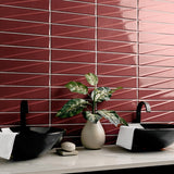Axelle Ruby Red 3D Glossy Ceramic Subway Tile - 3x12