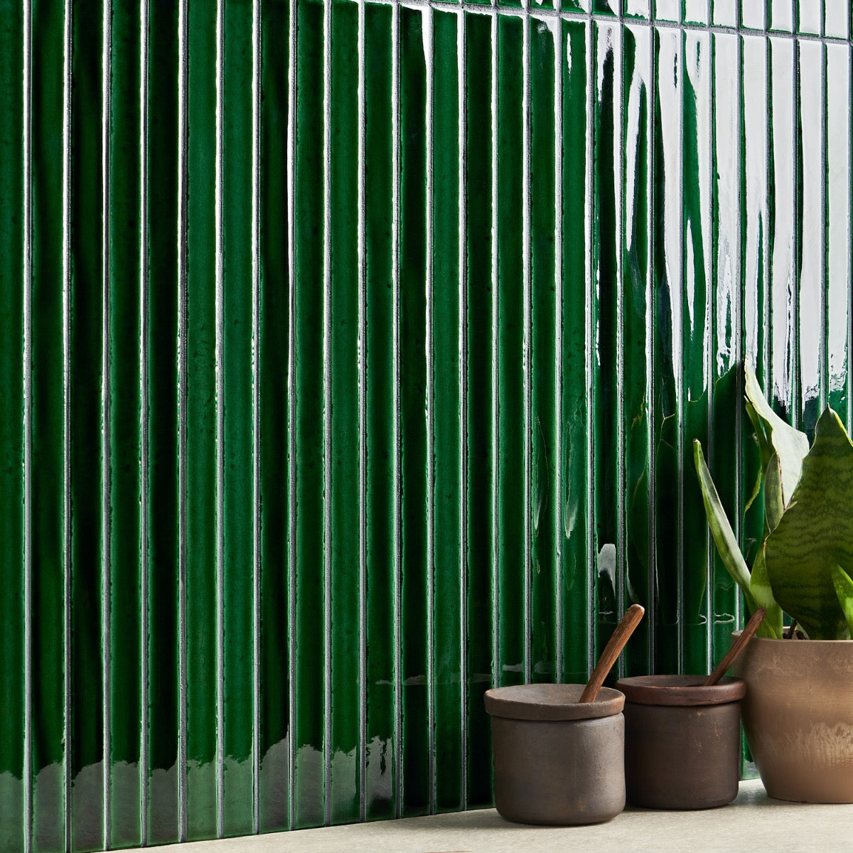 Kanbina Jungle Green 5x18 Crackled Glossy Ceramic Mosaic Tile