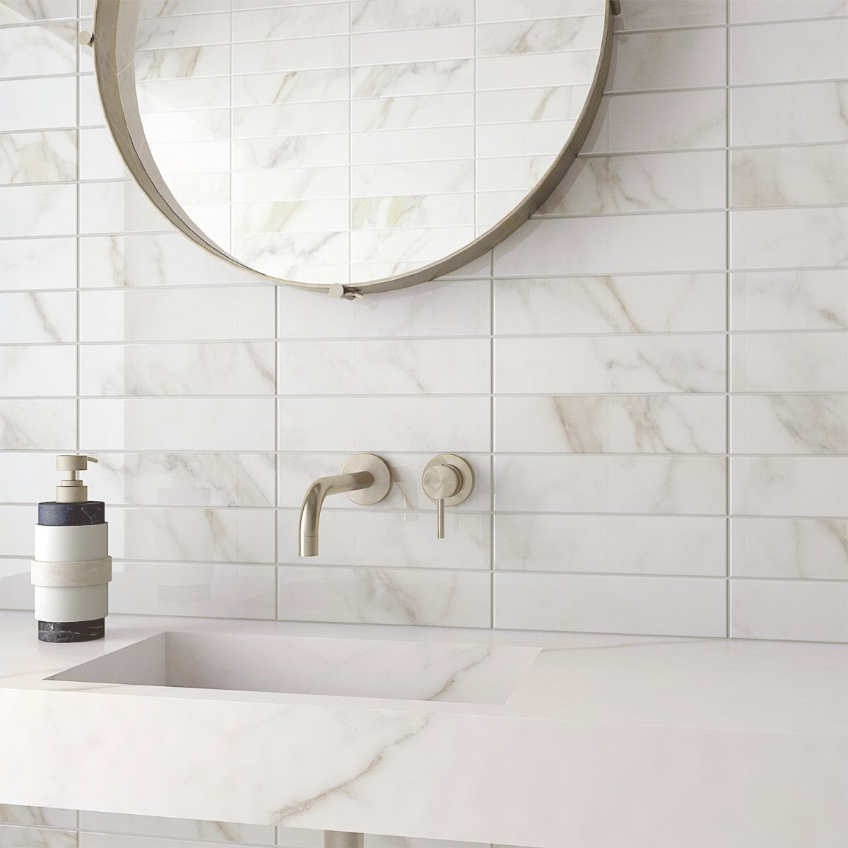 Amalfi Calacatta White 3x12 Polished Ceramic Subway Tile - Lux Tile