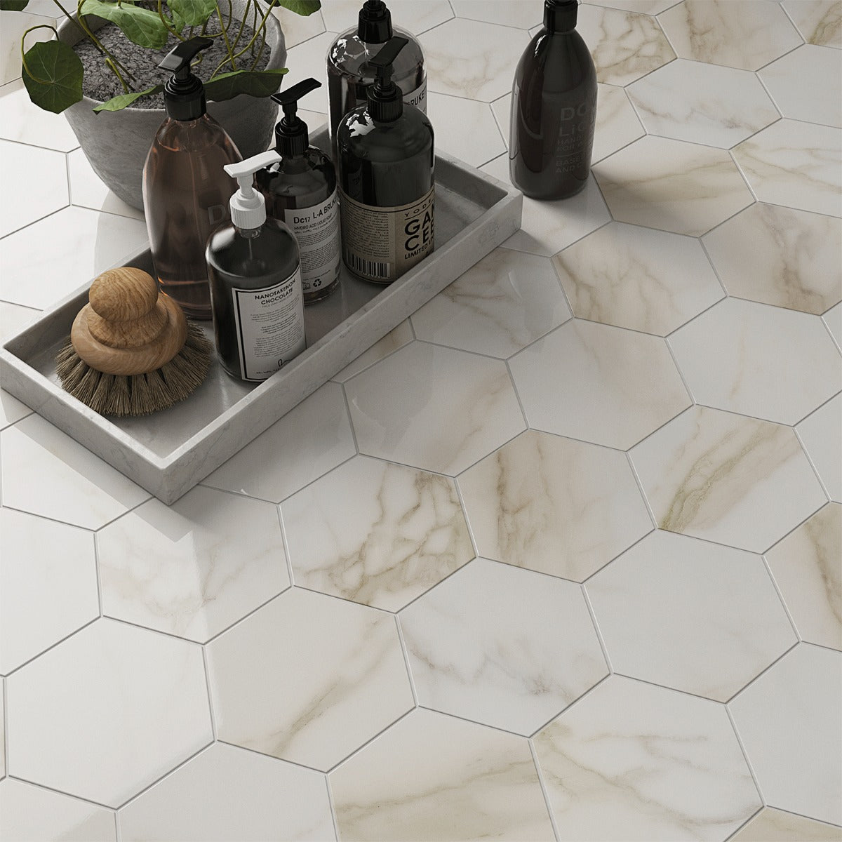 Amalfi Calacatta 6" Hexagon Polished Porcelain Tile - Lux Tile