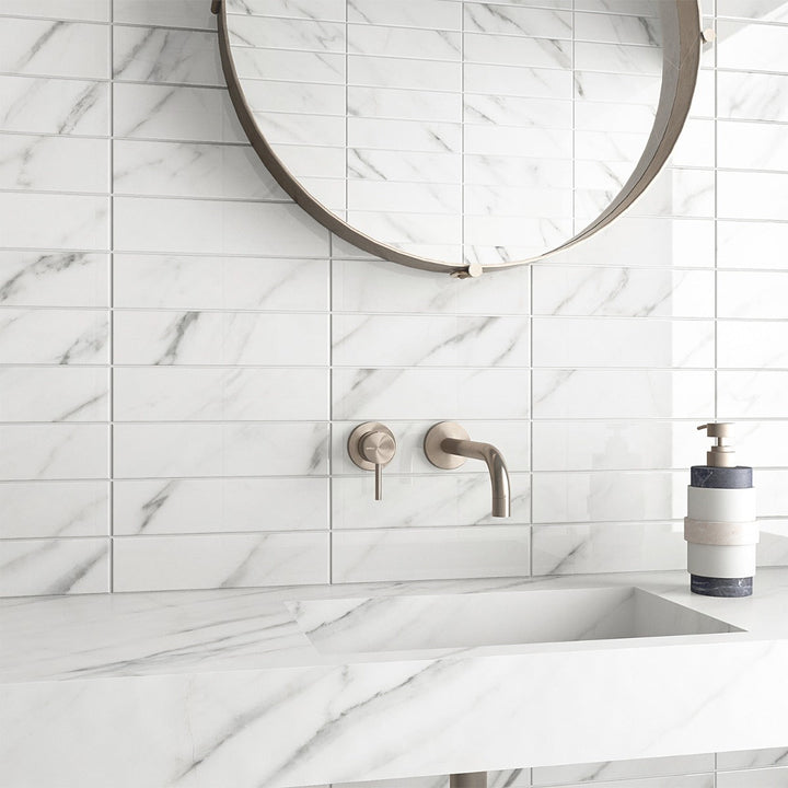 Amalfi Statuario White 3x12 Polished Ceramic Subway Tile - Lux Tile