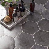 Kalay Antracite Gray 9" Hexagon Polished Porcelain Tile