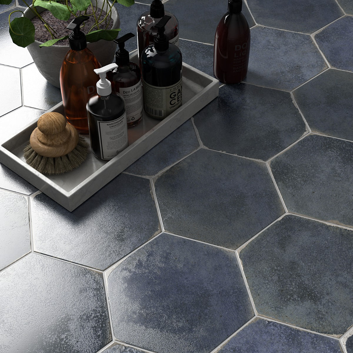 Kalay Blue 9" Hexagon Polished Porcelain Tile - Lux Tile