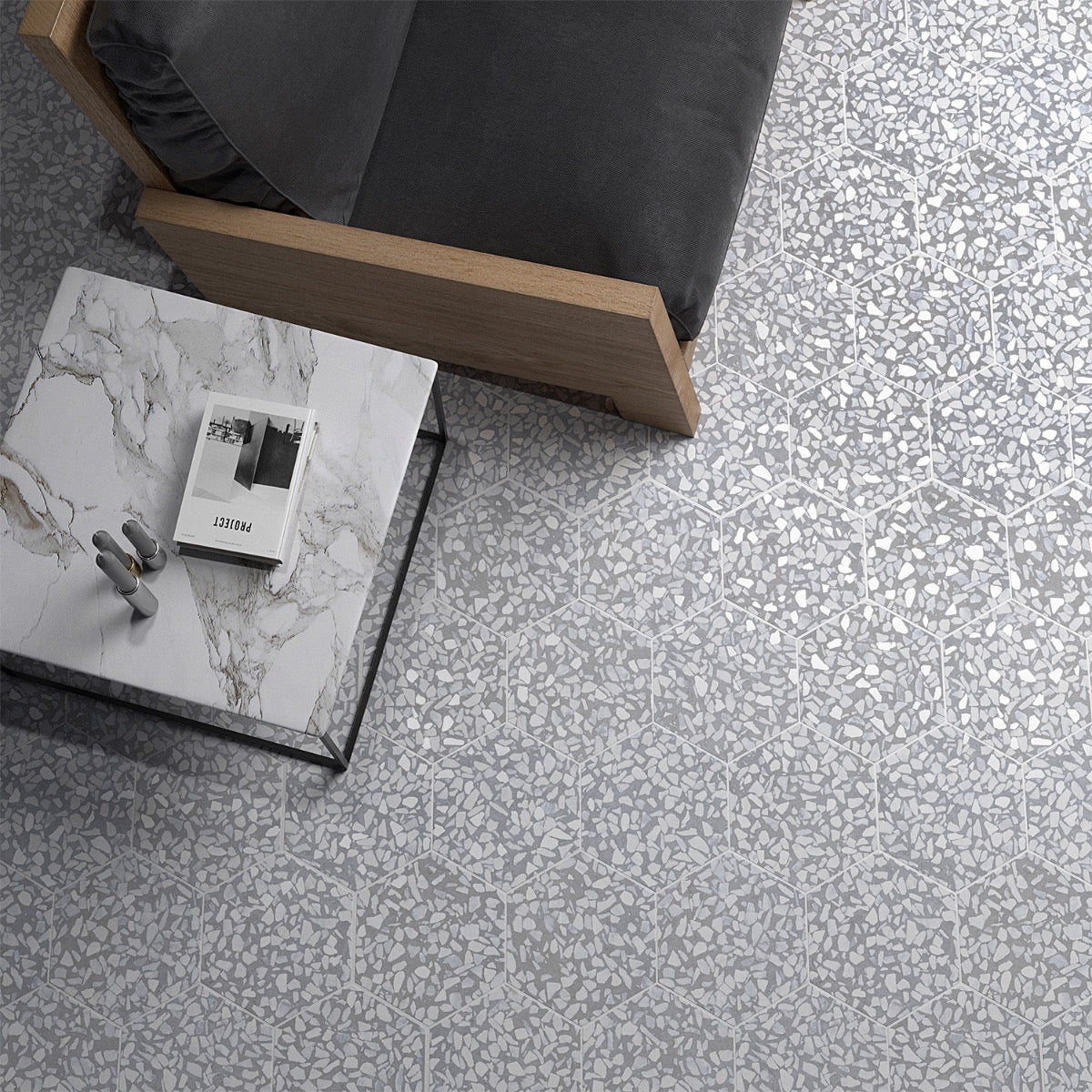Lux Tile Terrazzo Hex Azulio Blue 9" Matte Porcelain Tile