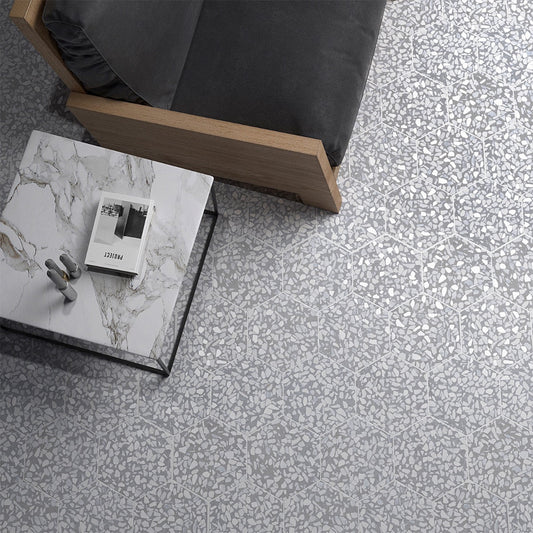 Lux Tile Terrazzo Hex Azulio Blue 9" Matte Porcelain Tile
