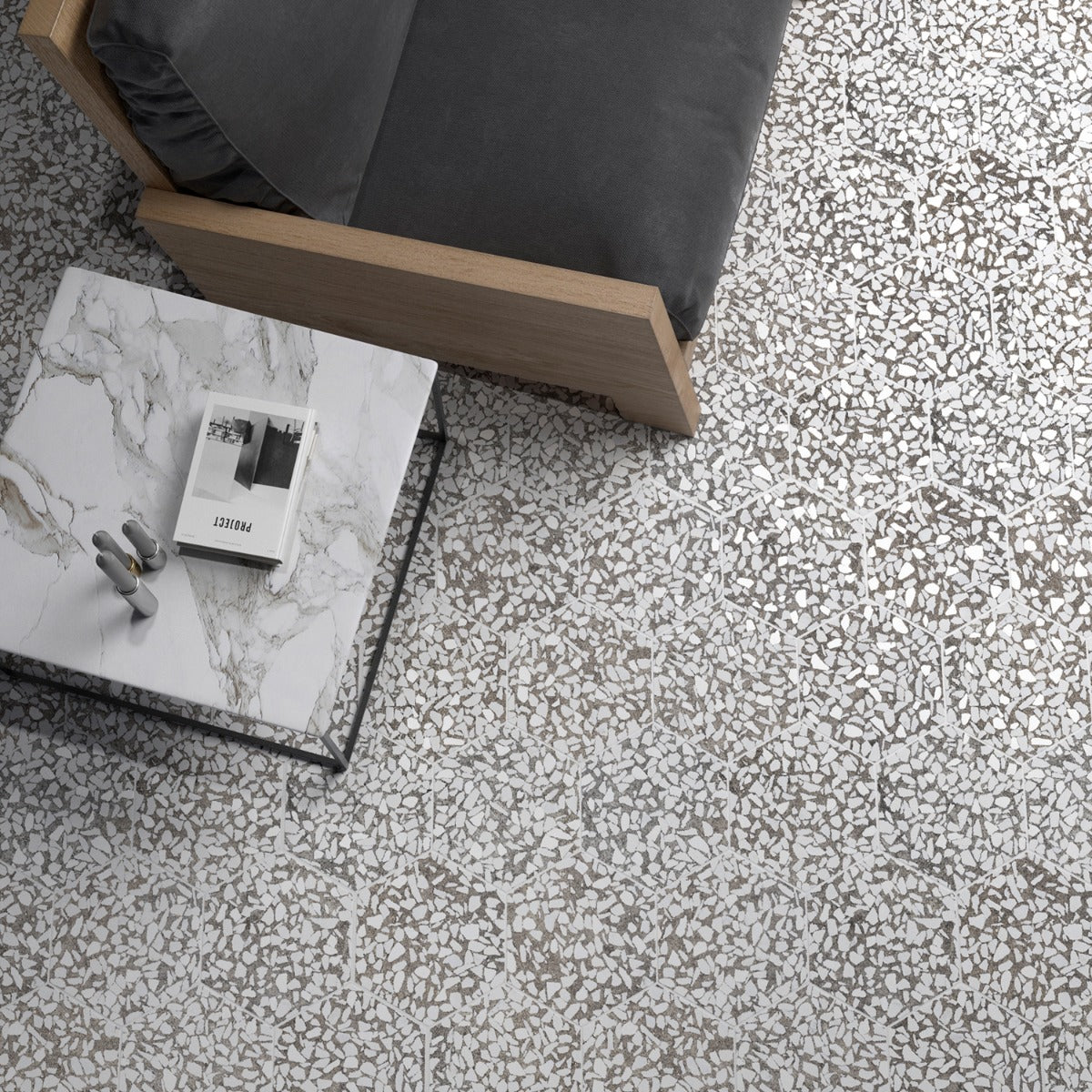Lux Tile Terrazzo Hex Grigio Gray 9" Matte Porcelain Tile