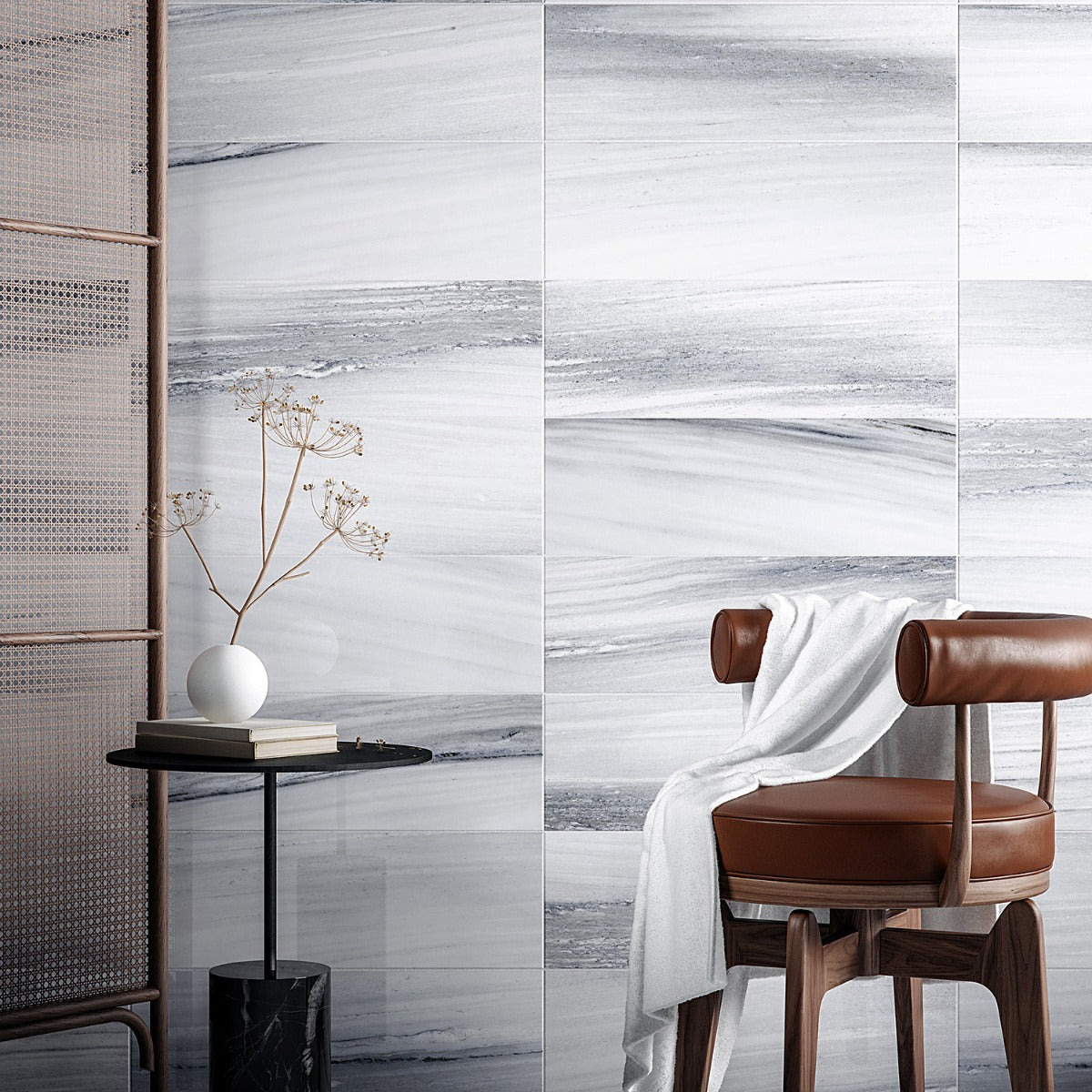 Everest Blue 8x24 Polished Ceramic Tile - Luxurious Marble Look