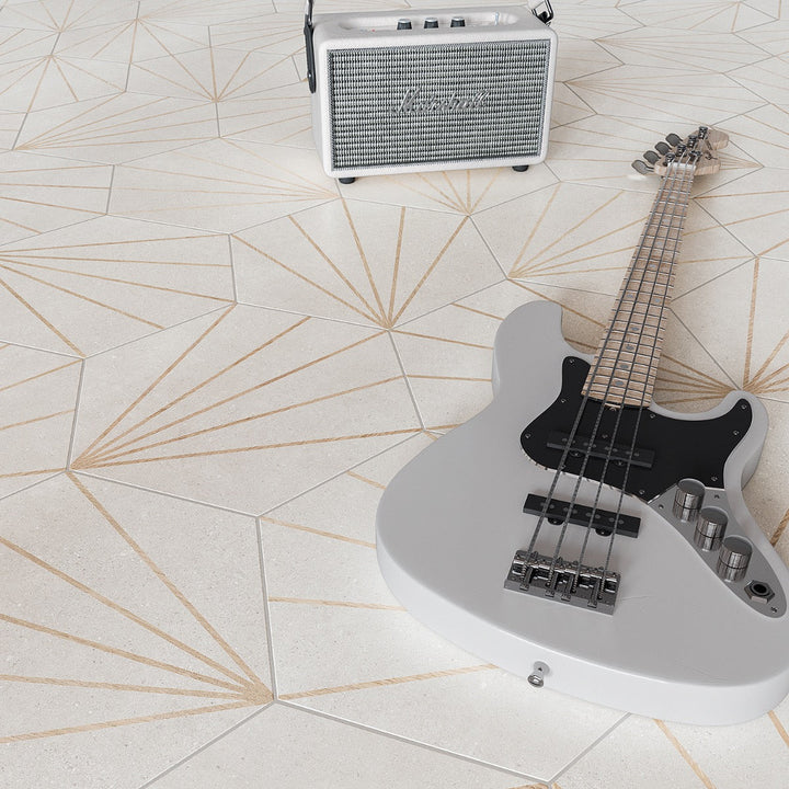 Lux Tile Pergola Beams White 12.5" Hexagon Matte Porcelain Tile